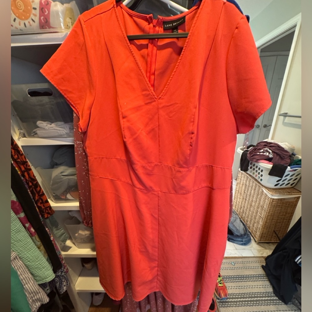 Lane Bryant Orange V-Neck Sheath Dress Short Sleeve